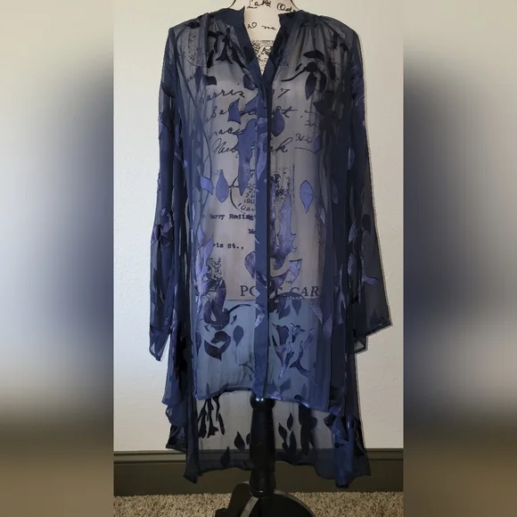 Soft Surroundings Silk Shirt Convertible Long Sheer Floral Flowy Boho Size XL - Picture 3 of 11